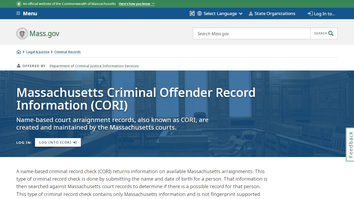 Massachusetts Criminal Offender Record Information (CORI ...